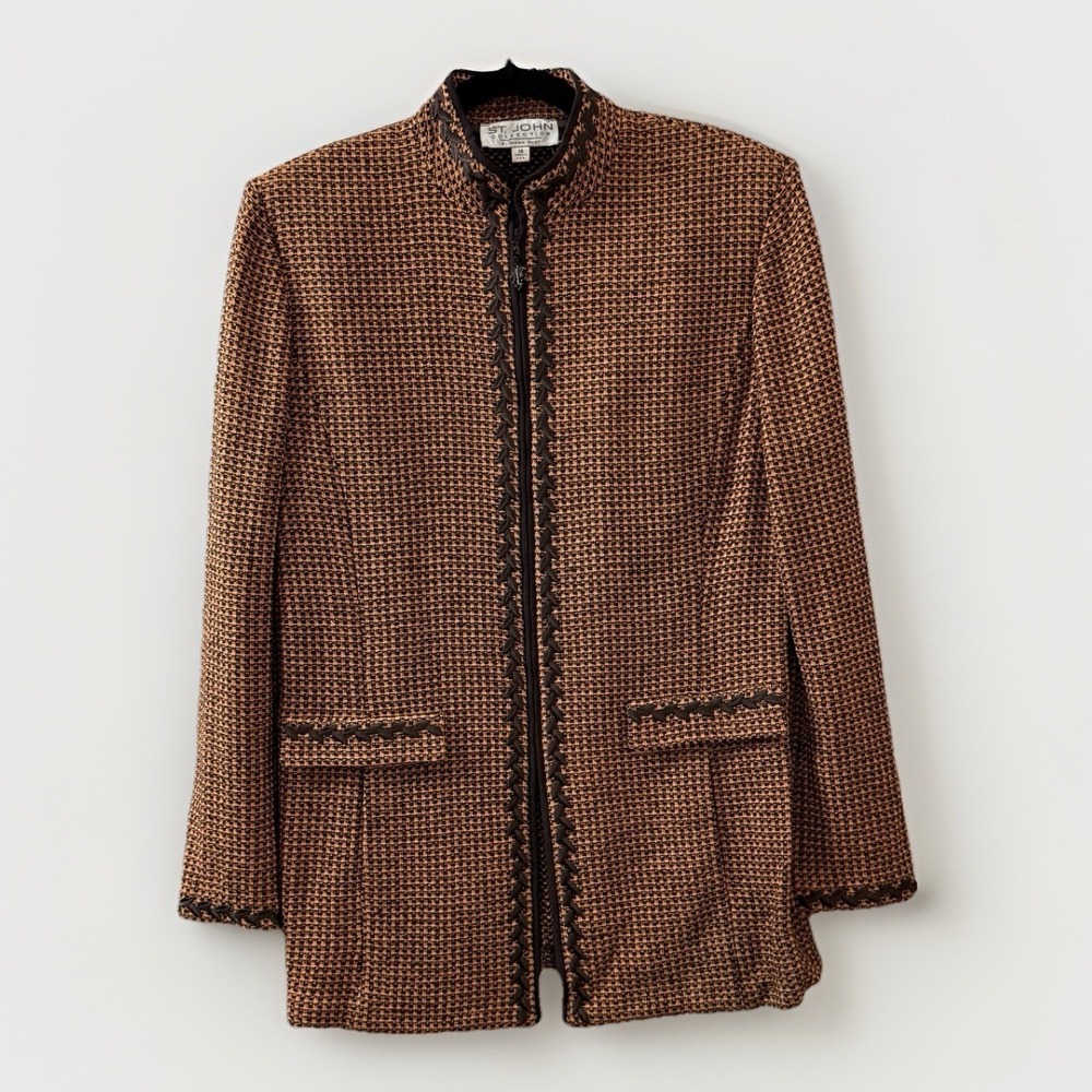 St. John Collection by Marie Gray Knit Blazer Sweater Size 14 Fall Colors Brown